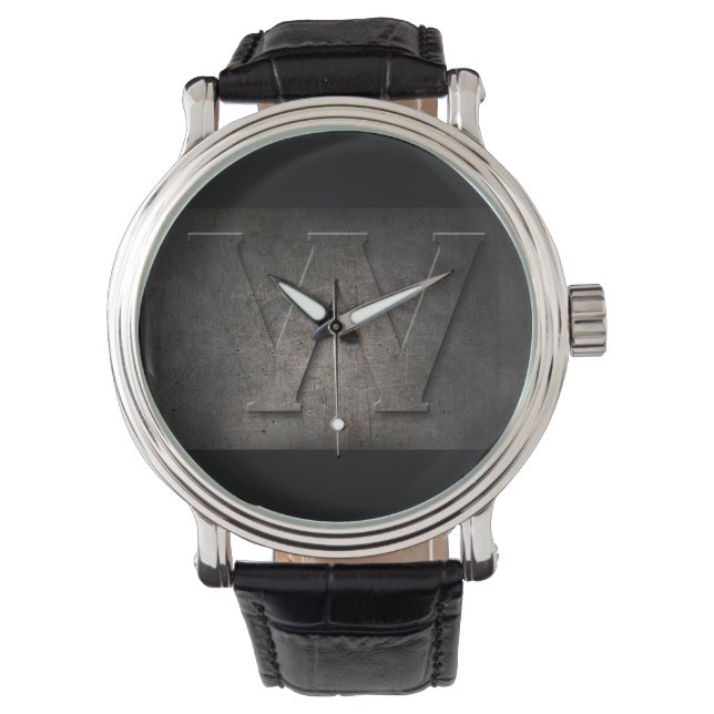 Black Metal Rustic W Monogramm Uhr (Vorderseite)