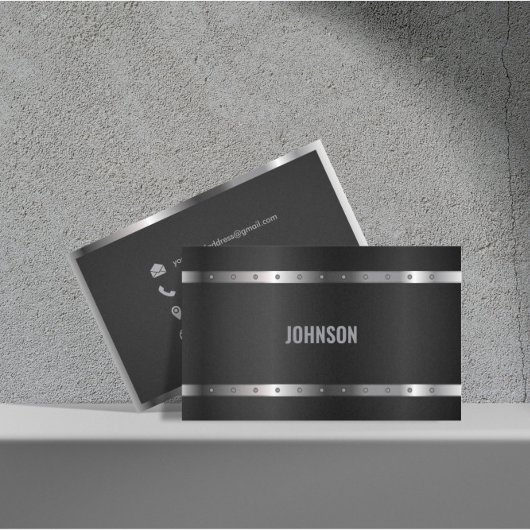 Black Metal Shiny Silver Modernes, elegantes Monog Visitenkarte