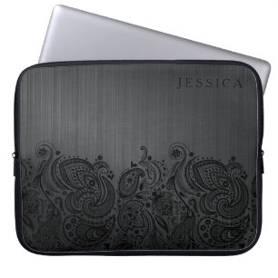 Black Metallic Background & Black Paisley Lace Laptopschutzhülle