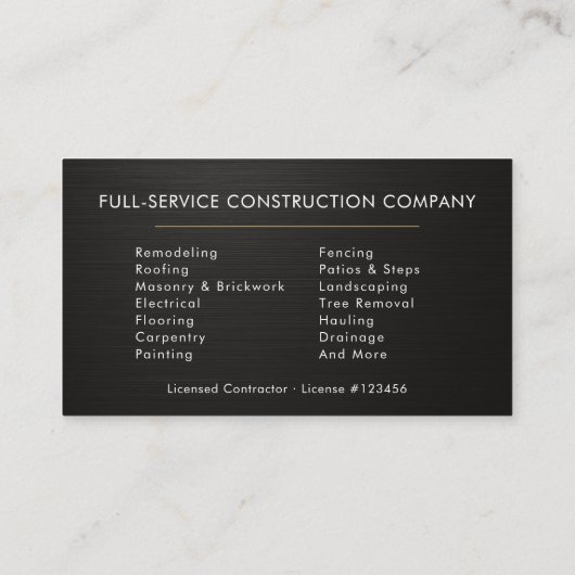 Black Metallic Building Construction  Visitenkarte (Rückseite)