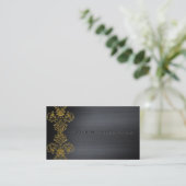 Black Metallic Gold Damask Corporate Business Visitenkarte (Stehend Vorderseite)