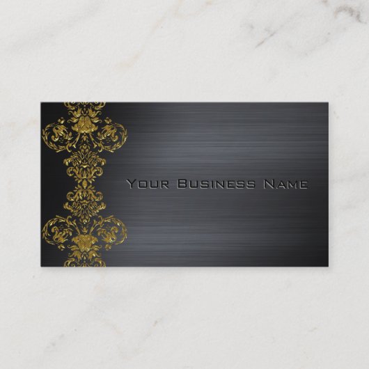 Black Metallic Gold Damask Corporate Business Visitenkarte (Vorderseite)