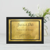 Black & Metallic Gold Glam Save the Date (Stehend Vorderseite)