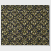 Black & Metallic Gold Look Floral Damasks Pattern Geschenkpapier (Flach)