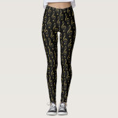 Black Metallic Gold Treble Clef Musical Leggings (Vorderseite)