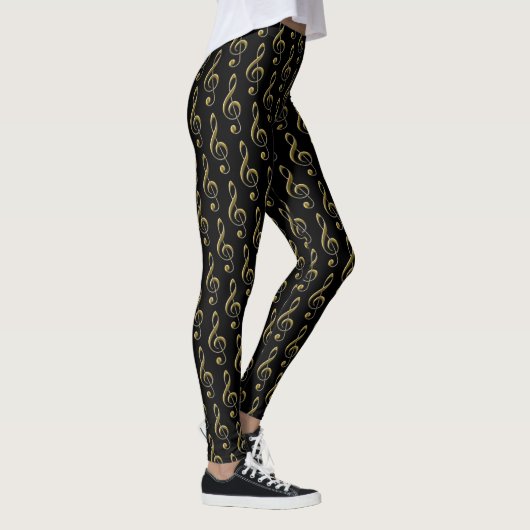 Black Metallic Gold Treble Clef Musical Leggings (Rechts)