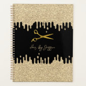 Black & Metallic Gold Tropfen Friseur Salon Termin Planer (Vorderseite)