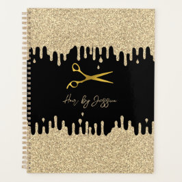 Black & Metallic Gold Tropfen Friseur Salon Termin Planer