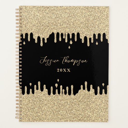 Black & Metallic Gold Tropfen Signature-Script Planer (Vorderseite)