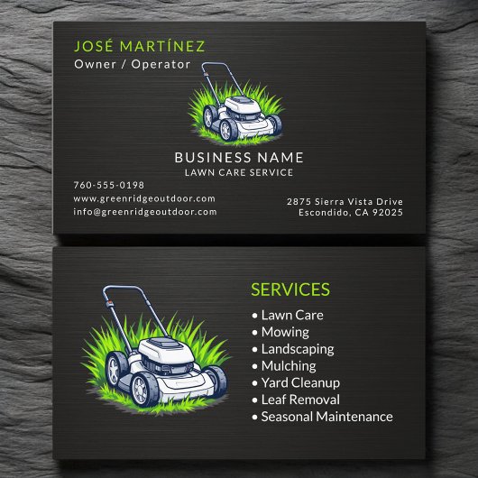 Black Metallic Green Lawn Care Service Visitenkarte