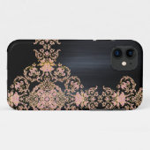 Black Metallic Pink Glitzer Damask Case-Mate iPhone Hülle (Rückseite (Horizontal))