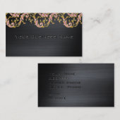 Black Metallic Pink Glitzer Damask Corporate Visitenkarte (Vorne/Hinten)