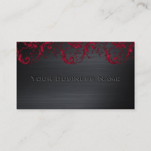 Black Metallic Red Damask Elegantes Unternehmen Visitenkarte (Vorderseite)