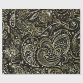 Black & Metallic Silver & Gold Floral Paisley Geschenkpapier (Flach)