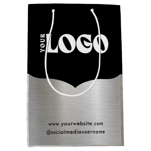 Black Metallic Silver Paper Geschenktasche für das Mittlere Geschenktüte (Vorderseite)