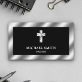 Black Metallic Steel Jesus Christ Cross Pastor Visitenkarte