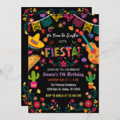 Black Mexican Birthday Party Fiesta, No Siesta Einladung (Vorne/Hinten)