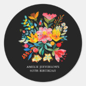 Black Mexican Bright Floral Fiesta Gevor Runder Aufkleber (Vorderseite)