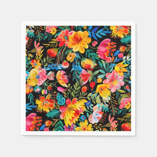 Black Mexican Bright Floral Fiesta Party Serviette (Vorderseite)