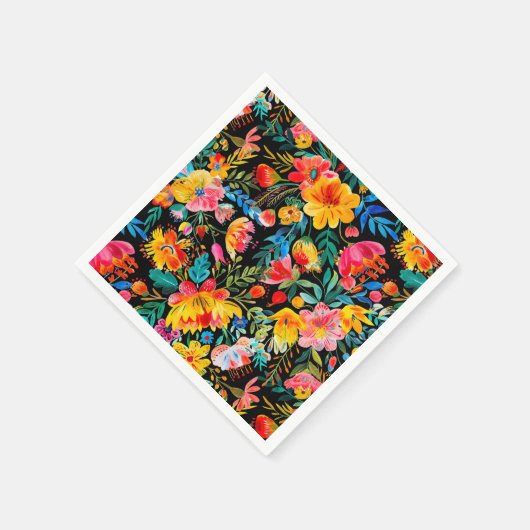 Black Mexican Bright Floral Fiesta Party Serviette (Ecke)