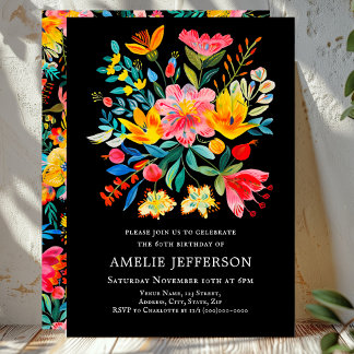 Black Mexican Fiesta Blumenthema Geburtstag Einladung