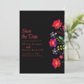 Black Mexican Floral Fiesta Save the Date Card Einladung (Stehend Vorderseite)