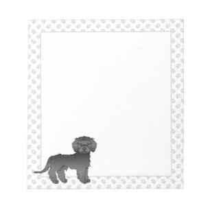 Black Mini Goldendoodle Cartoon Dog & Paws Notizblock