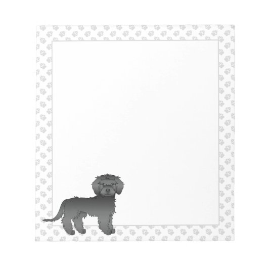 Black Mini Goldendoodle Cartoon Dog & Paws Notizblock (Vorderseite)