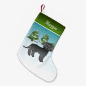 Black Mini Goldendoodle - Winterwald & Name Kleiner Weihnachtsstrumpf (Vorderansicht (hängend))