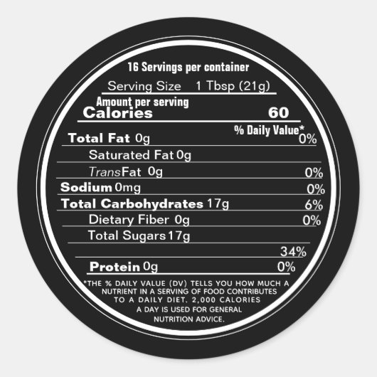 Black Mini Lid Label Honey Nutrition Fakten Runder Aufkleber (Vorderseite)
