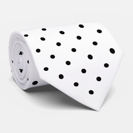 Black Mini Polka Dot Pattern auf Weiß Krawatte (Gerollt)