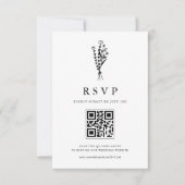 Black Minimailist Bouquet QR Code Wedding RSVP Karte (Vorderseite)