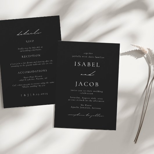 Black Minimal All in One Wedding 2024 Einladung