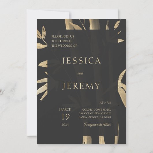 Black Minimal Bamboo Japanisch Asiatische Hochzeit Einladung (Vorderseite)