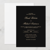 Black Minimal Calligraphy Gold Script Wedding Einladung (Vorne/Hinten)