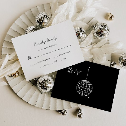 Black Minimal Disco Ball Wedding | Wahl RSVP Karte