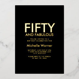 Black Minimal Fifty and Fabulous 50th Birthday Folieneinladung