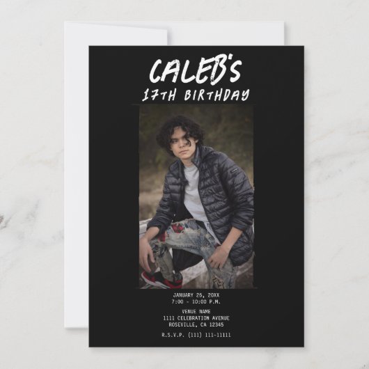 Black Minimal Fotografy Foto Geburtstagsparty Einladung (Vorderseite)