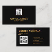 Black Minimal Gold Chic Luxus Custom Logo QR Code Visitenkarte (Vorne/Hinten)