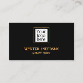 Black Minimal Gold Chic Luxus Custom Logo QR Code Visitenkarte (Vorderseite)