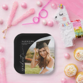 Black Minimal Minimalist Photo Arch Graduation Pappteller (Party)