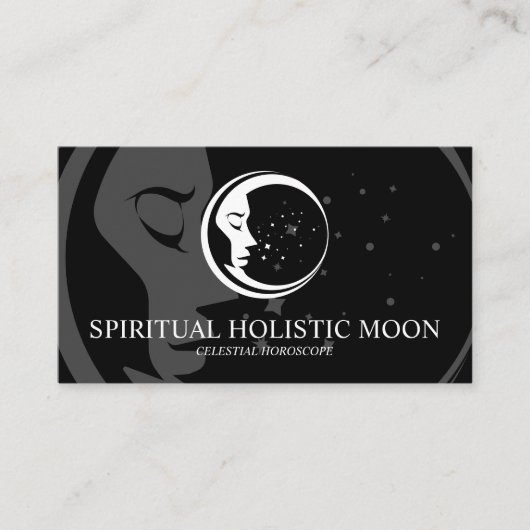 Black Minimal Modern Celestial Spiritual Moon Star Visitenkarte (Vorderseite)