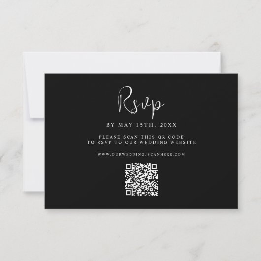 Black Minimal Moderne Elegante Wedding QR Code RSVP Karte (Vorderseite)