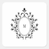 Black Minimal Monogram Quadratischer Aufkleber (Vorderseite)