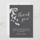 Black Minimal Silver Bow Winter Snow Baby Shower  Dankeskarte (Vorderseite)