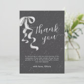 Black Minimal Silver Bow Winter Snow Baby Shower  Dankeskarte (Stehend Vorderseite)