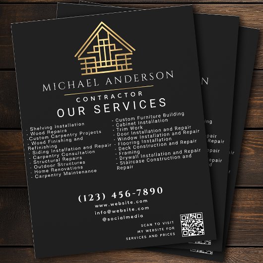 Black Minimal Zuhause Gebäude Construction QR Code Flyer