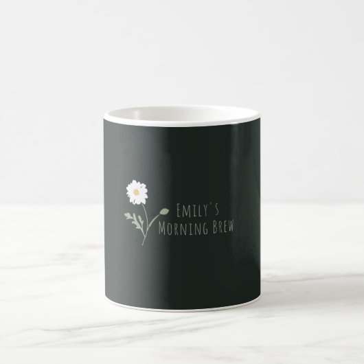 Black Minimalist Daisy & Text Modern Farmhouse Kaffeetasse (Mittel)