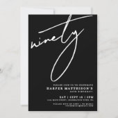 Black Minimalist Ninety 90th Birthday Party Einladung (Vorderseite)