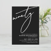 Black Minimalist Ninety 90th Birthday Party Einladung (Stehend Vorderseite)